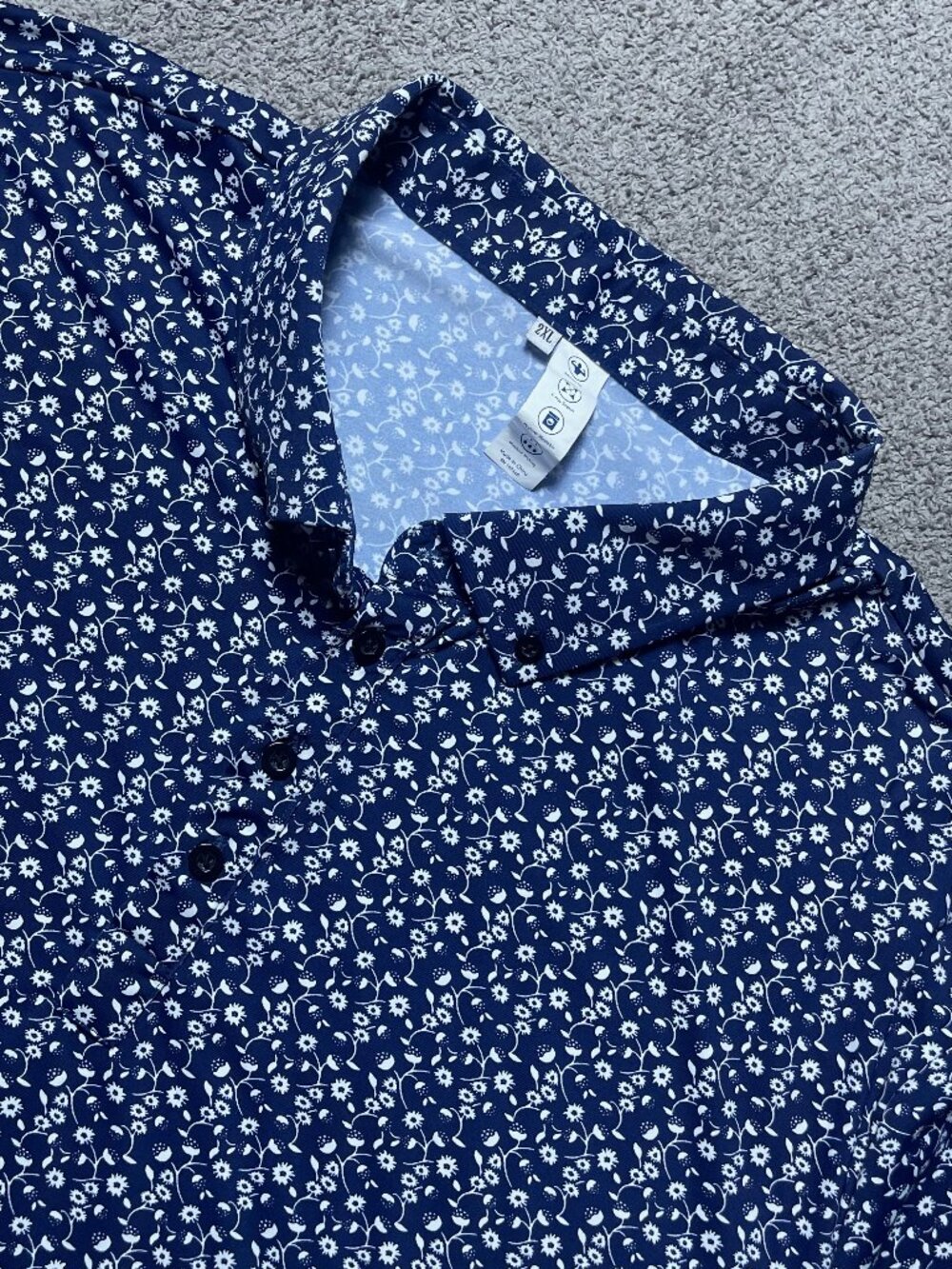 State & Liberty Floral Blue Print Golf Performance Polo Short Sleeve Men's 2XL